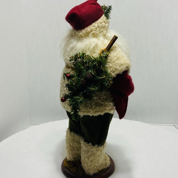 Old World Santa Christmas Tree Birdhouse Red Green Fur Trim Santa Wood Base 17" - Picture 12 of 16
